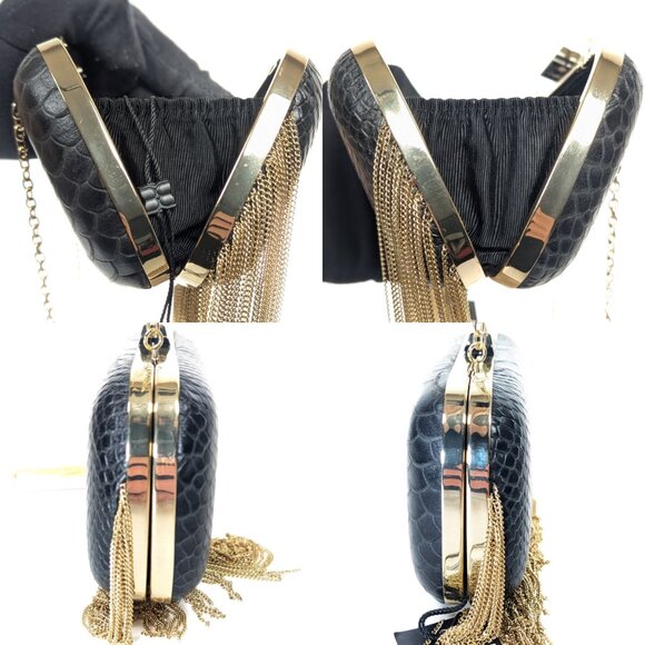 BCBG MAX AZRIA Croc Print Gold Fringes Evening Purse - NEW NWT - Picture 8 of 16